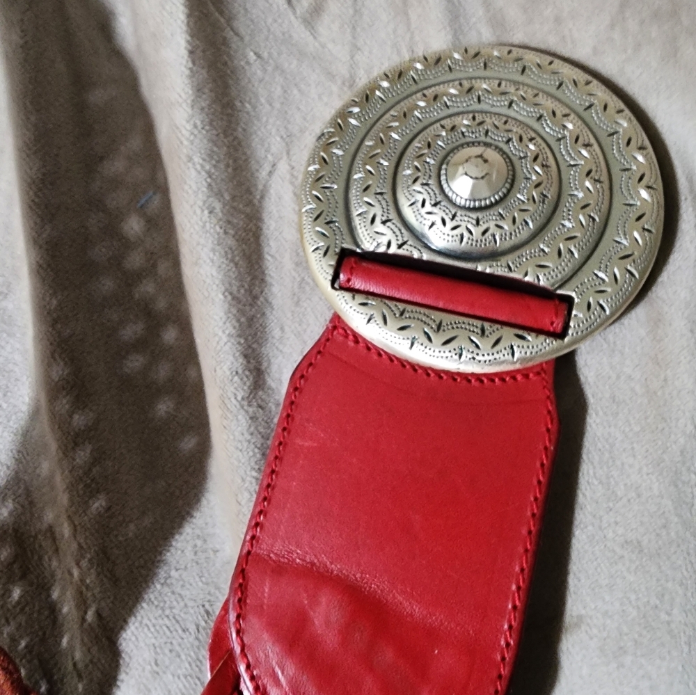 Stunning Vtg Tony Barcelo Red Leather Woven Belt size M Made in Spain
